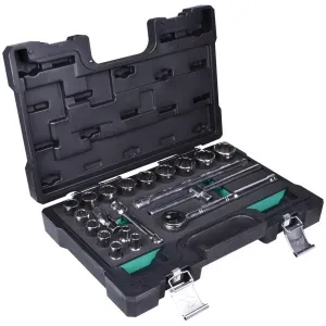 Jogo Soquetes Estriados Cromo Vanádio 1/2" 20 Pçs Belzer/Sata