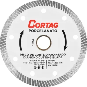 Disco Diamantado Turbo para Porcelanato 14000rpm 110x20mm Cortag