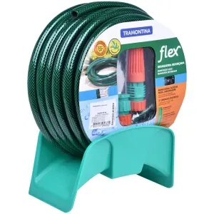 Mangueira Flex em PVC 3 Camadas 20m Verde Com Suporte Mural Tramontina