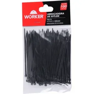 Abraçadeira de Nylon 2,5x100mm Preta 100 Peças Worker