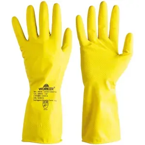 Luva de Látex Sensitive Antiderrapante Flocada Amarela Worker