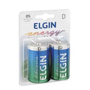 Pilha Alcalina 'D' Blister 2 Peças Elgin
