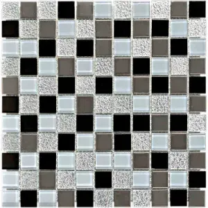 Pastilha De Vidro Preto-Prata 30cmx30cm Liege