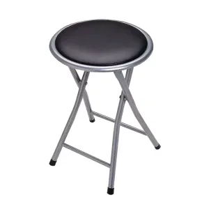 Banqueta Circular Comfor Dobrável em Couro Sintético 90Kg Mor