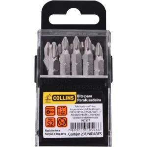 Bits Ponta Phillips Ph1 1/4" X 25Mm Collins 20 Peças Coliins