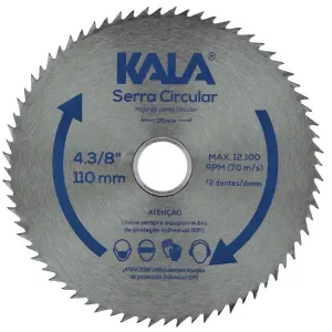 Serra Circular para Madeira 110mm x 20mm com 72 Dentes Kala