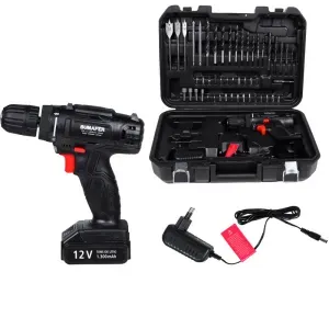 Furadeira Parafusadeira a Bateria com 55 Peças 12V Bivolt Bumafer