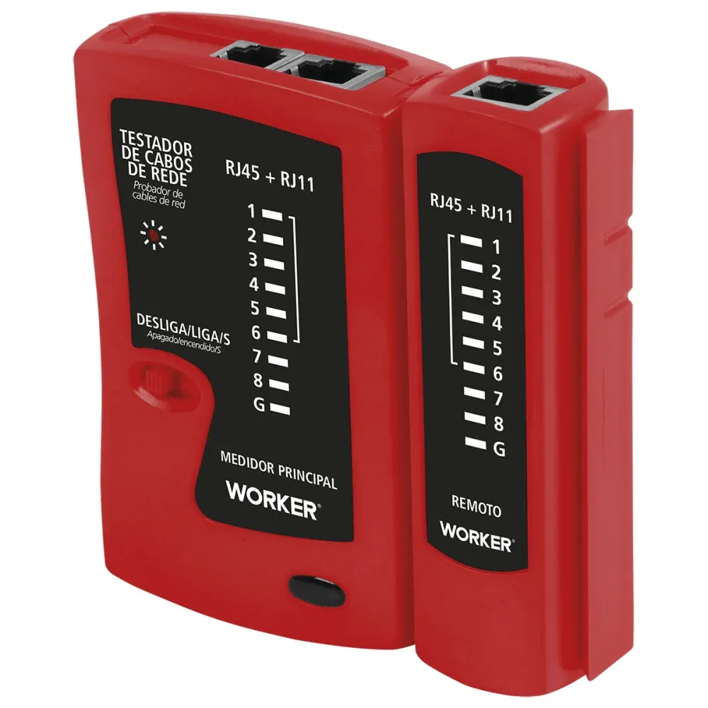 Testador de Cabos RJ11/RJ12/RJ45 9V Worker Oferta! - Ferramentas Kennedy