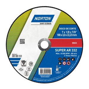 Disco de Corte e Desbaste Super Inox Ar 332 180x3.0mm Norton