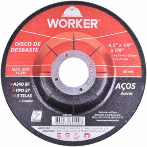 Disco de Desbaste para Aço com 3 Telas 4.5"x1/4"x7/8"Worker