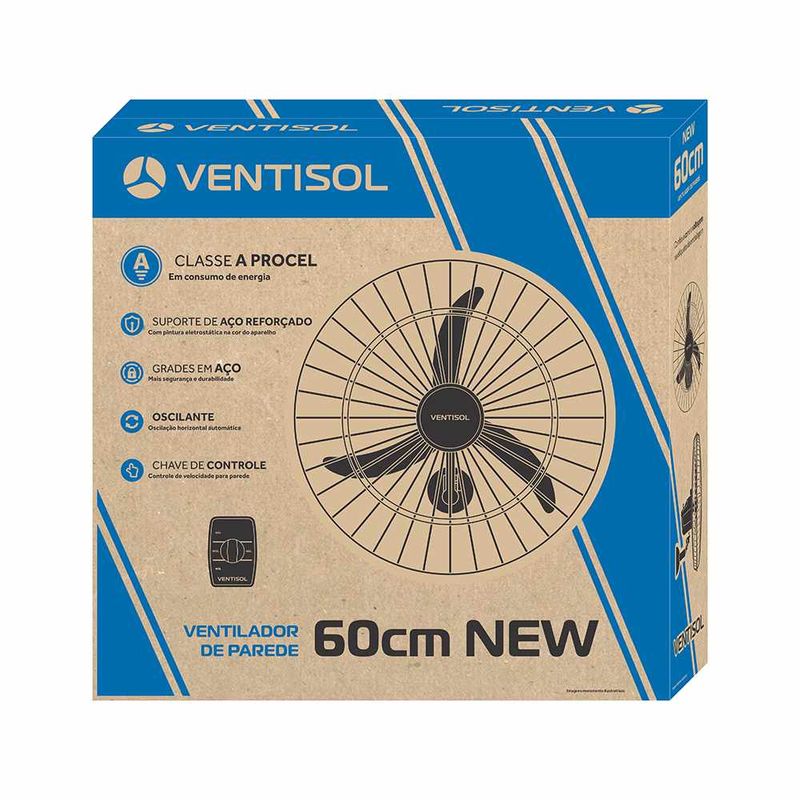 Ventilador de Parede Profissional New 60cm Preto Ventisol
