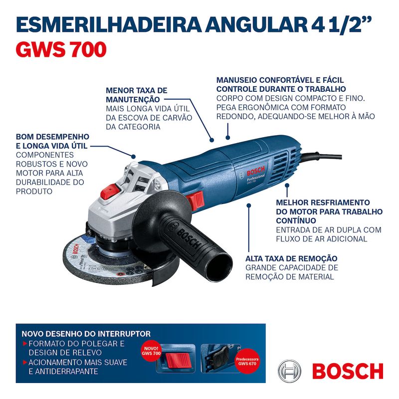 Esmerilhadeira Angular GWS700 4.1/2" 710W 127V Bosch