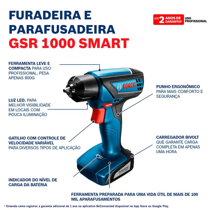Furadeira e Parafusadeira GSR 1000 Smart 12V Bivolt Bosch
