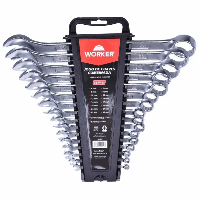 Jogo de Chave Combinada 16 Peças 6 a 32mm Worker