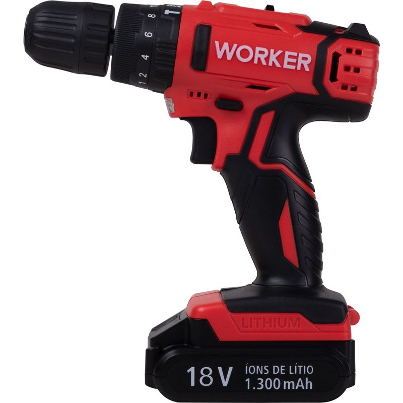 Parafusadeira 18V Impacto 1 Bat 13PCS Worker