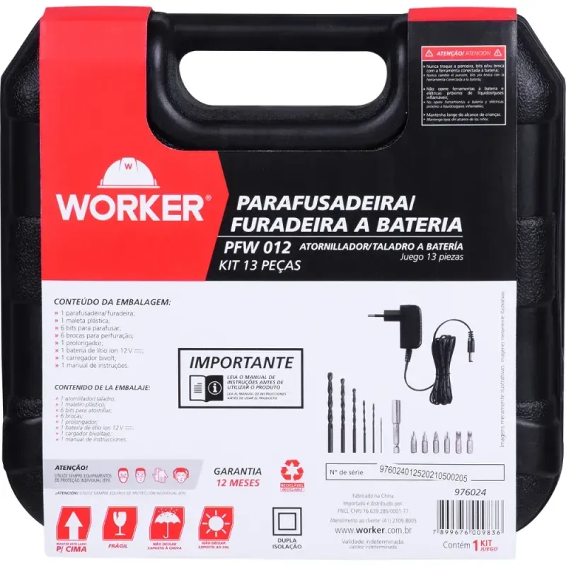 Furadeira Parafusadeira PFW012 16 Peças Worker