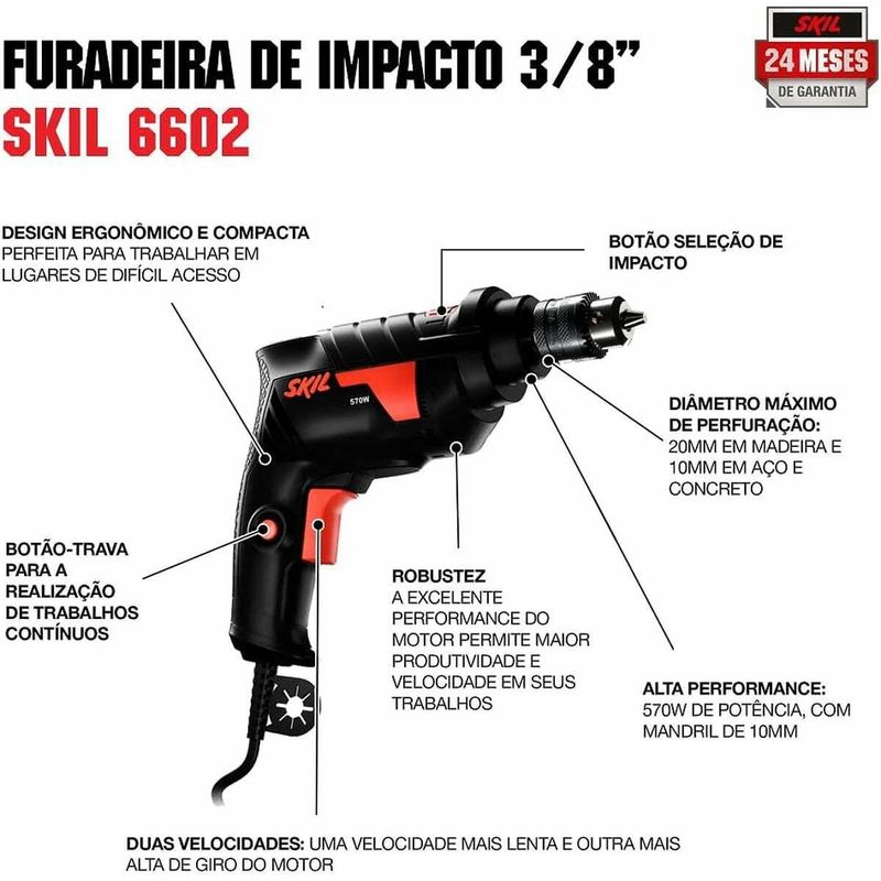 Furadeira Impacto 6602 3/8" 2 Velocidades Skil
