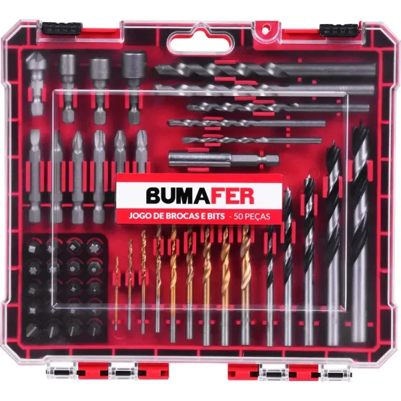 Jogo de Brocas e Bits 50 Peças Aço Cromo-Vanádio Bumafer