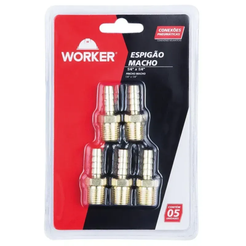 Espigão Macho 1/4x1/4 5pcs Para Mangueira Worker